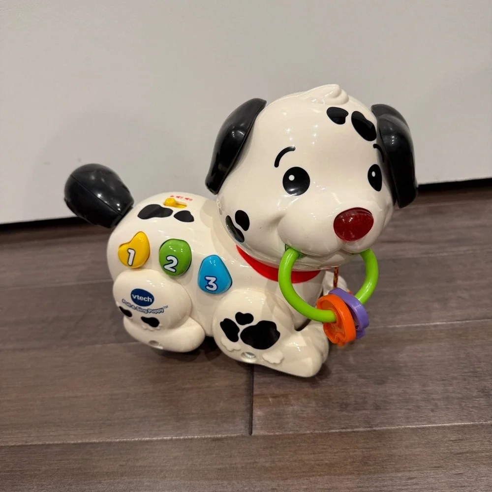Vtech Pull and Sing Puppy Interactive Learning Toy White Black Spotted Dog